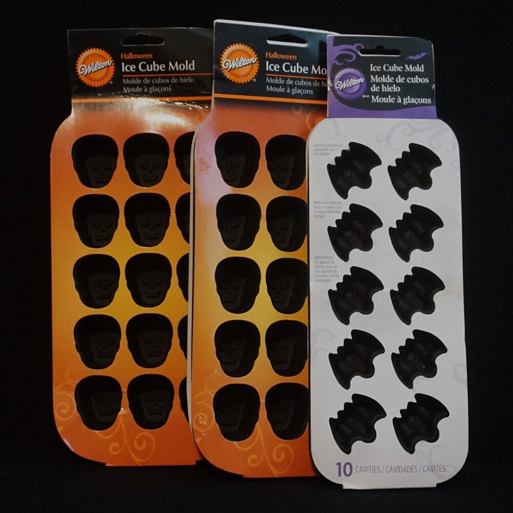 Wilton 3 Pack Bundle Bat and Skeleton Ice Cube Molds Halloween